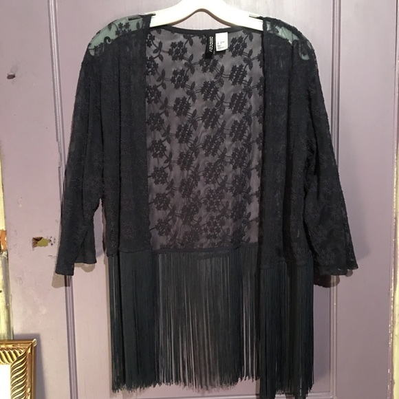 Sheer cardigan floral embroidery and fringe - Picture 2 of 3
